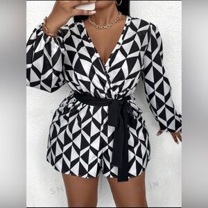 Geometric print romper